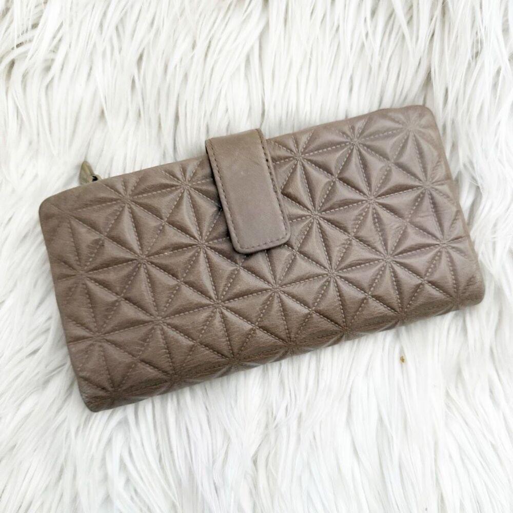 HOBO | Women's Torch Vintage Leather Folio Wallet Taupe "Shadow" Card Slots - Picture 2 of 10